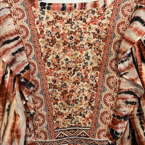 Tolani Blouse Quilted Floral Peasant Puff‎ Sleeve Made in India Size Medium - Picture 5 of 7